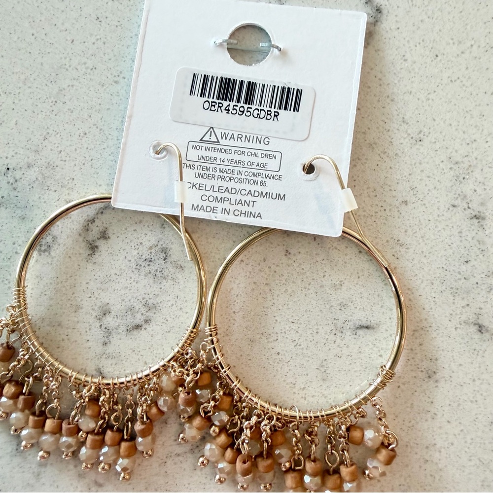 Together Forever Hoop Beaded Earrings - Brown NWT - Picture 4 of 5